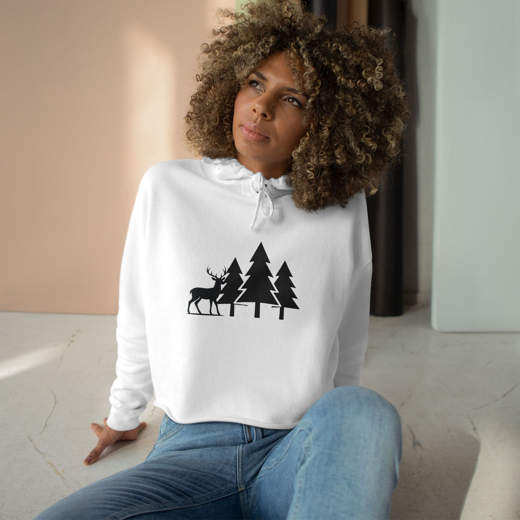 Cropped Hoodie — Minimal Forest Deer Silhouette