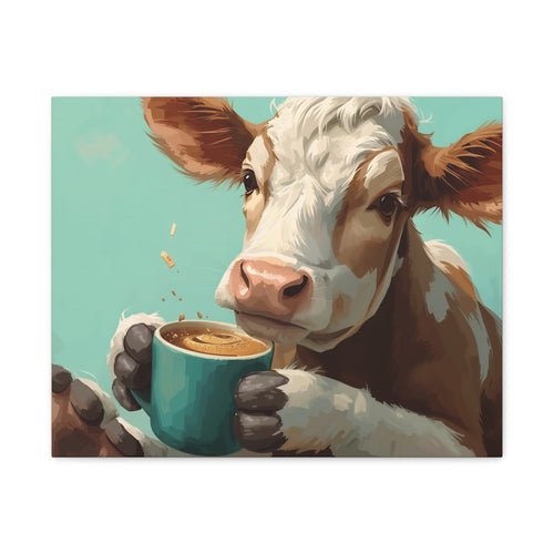 Cow Holding Coffee Canvas