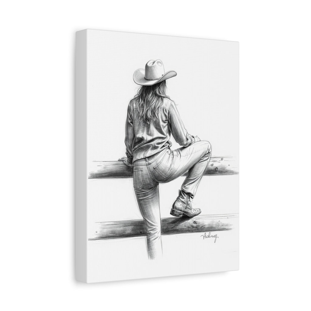 Cowgirl Sketch Canvas Print | Matte Stretched Wall Art