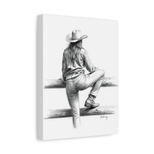 Cowgirl Sketch Canvas Print | Matte Stretched Wall Art