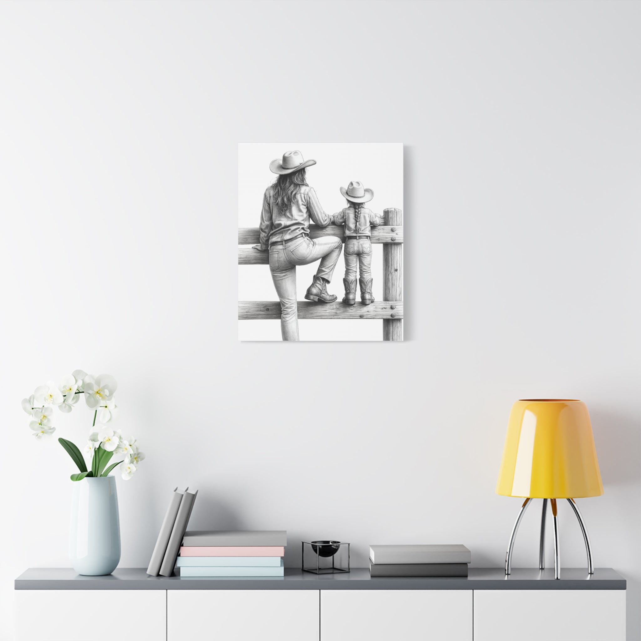 Cowgirl and Child Sketch Canvas