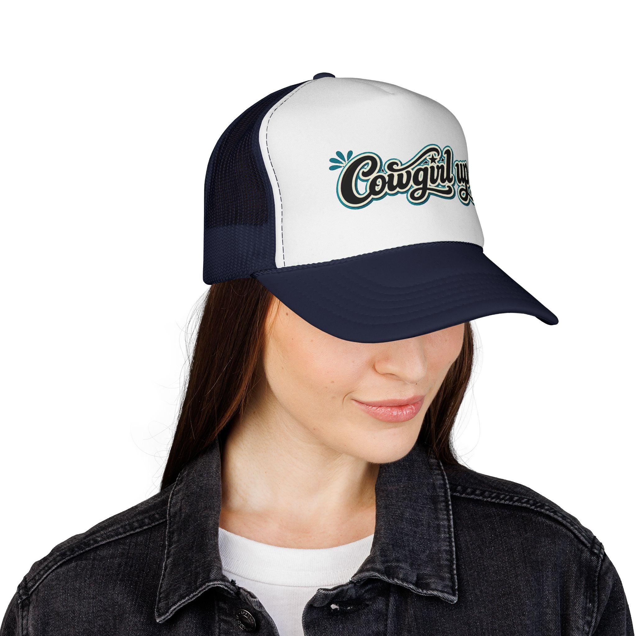 Cowgirl Up Trucker Cap — Retro Western Mesh Hat