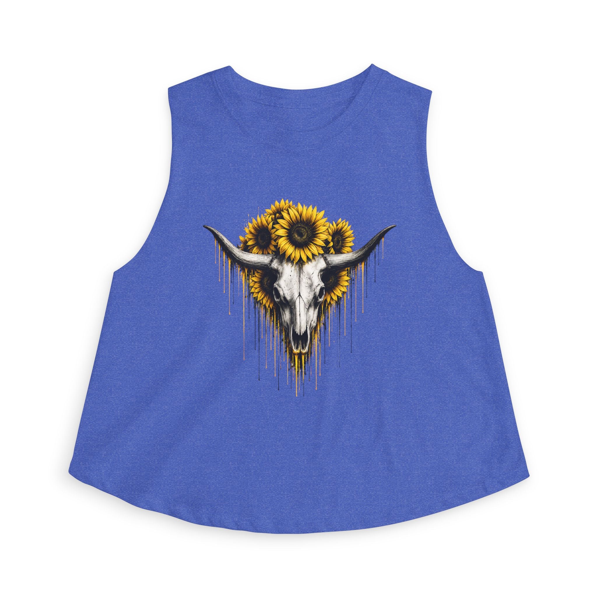 Sunflower Longhorn Skull Women's Crop Top | Southwestern Floral Skull