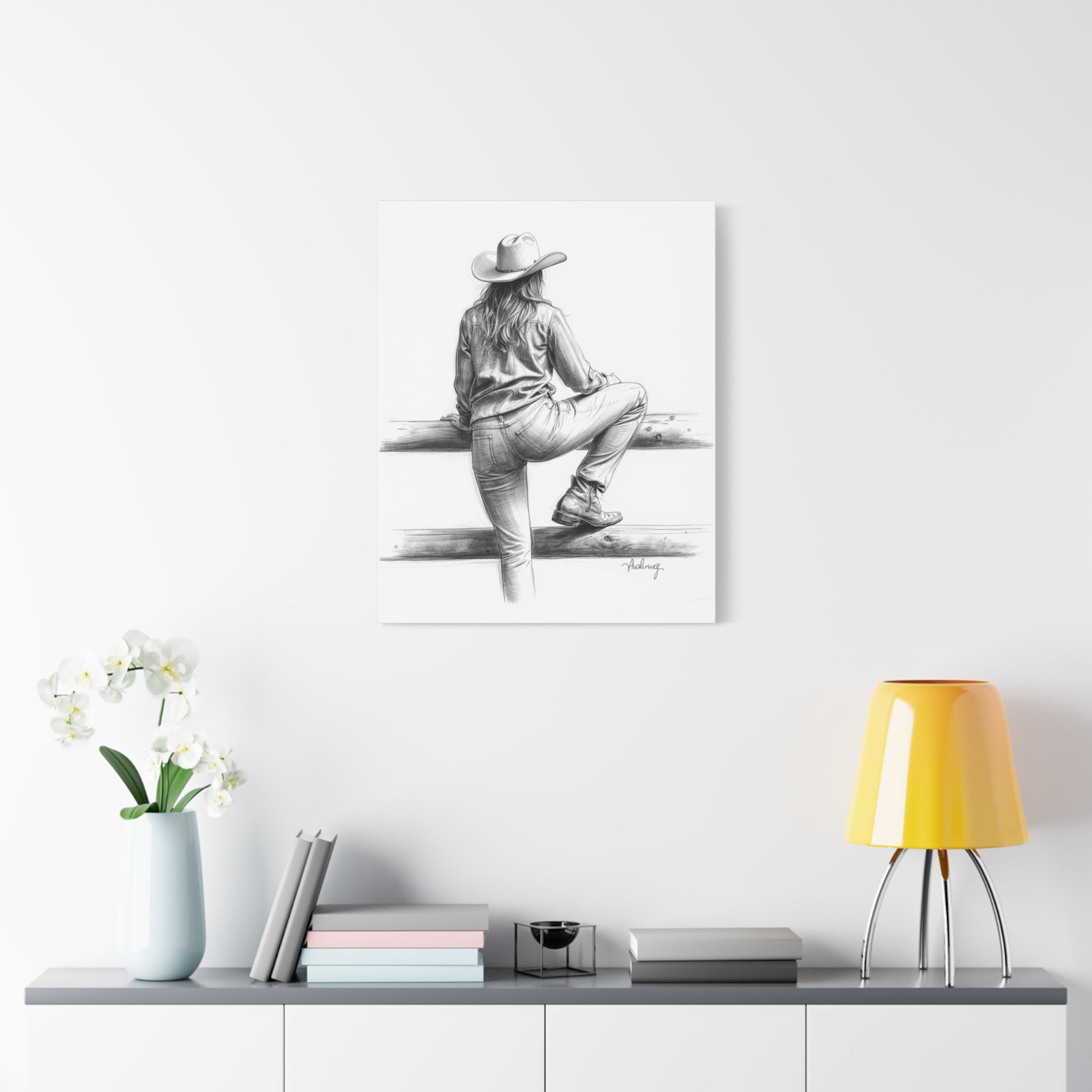 Cowgirl Sketch Canvas Print | Matte Stretched Wall Art