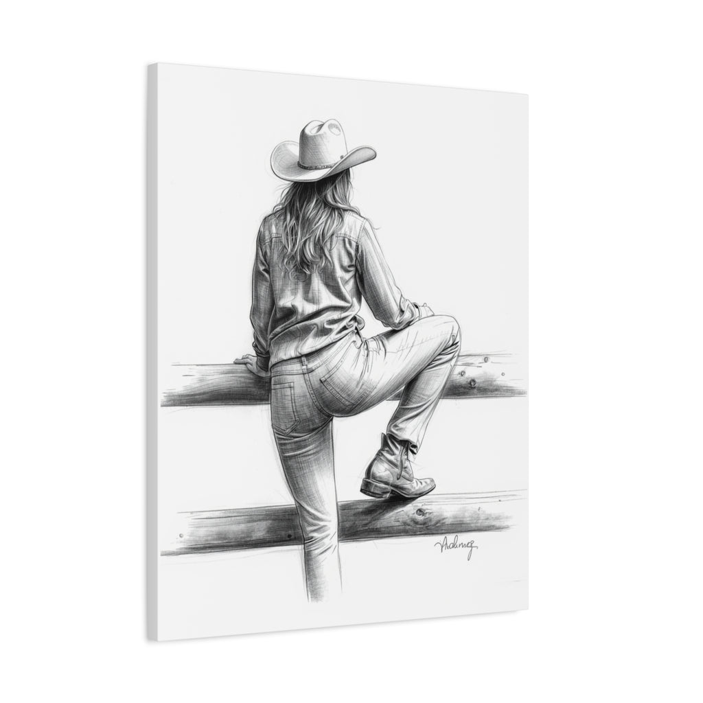 Cowgirl Sketch Canvas Print | Matte Stretched Wall Art