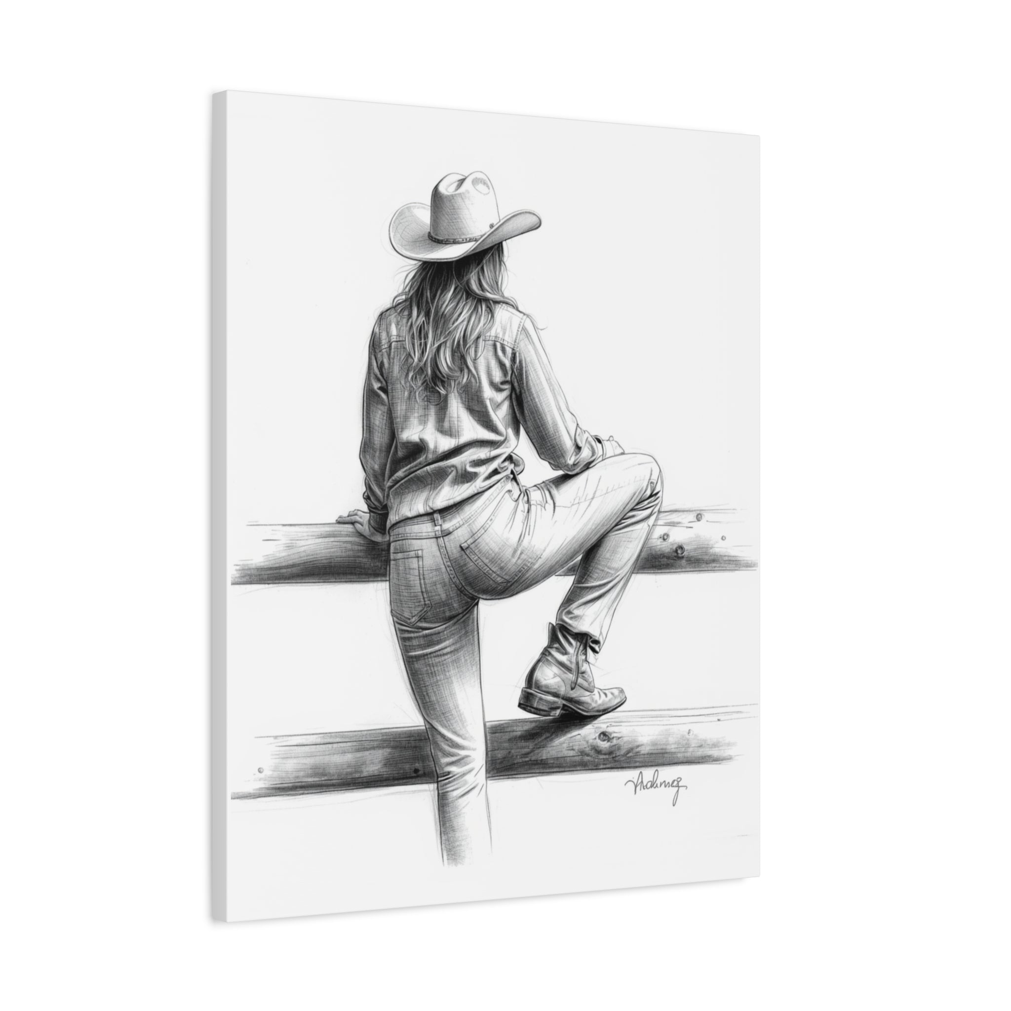 Cowgirl Sketch Canvas Print | Matte Stretched Wall Art