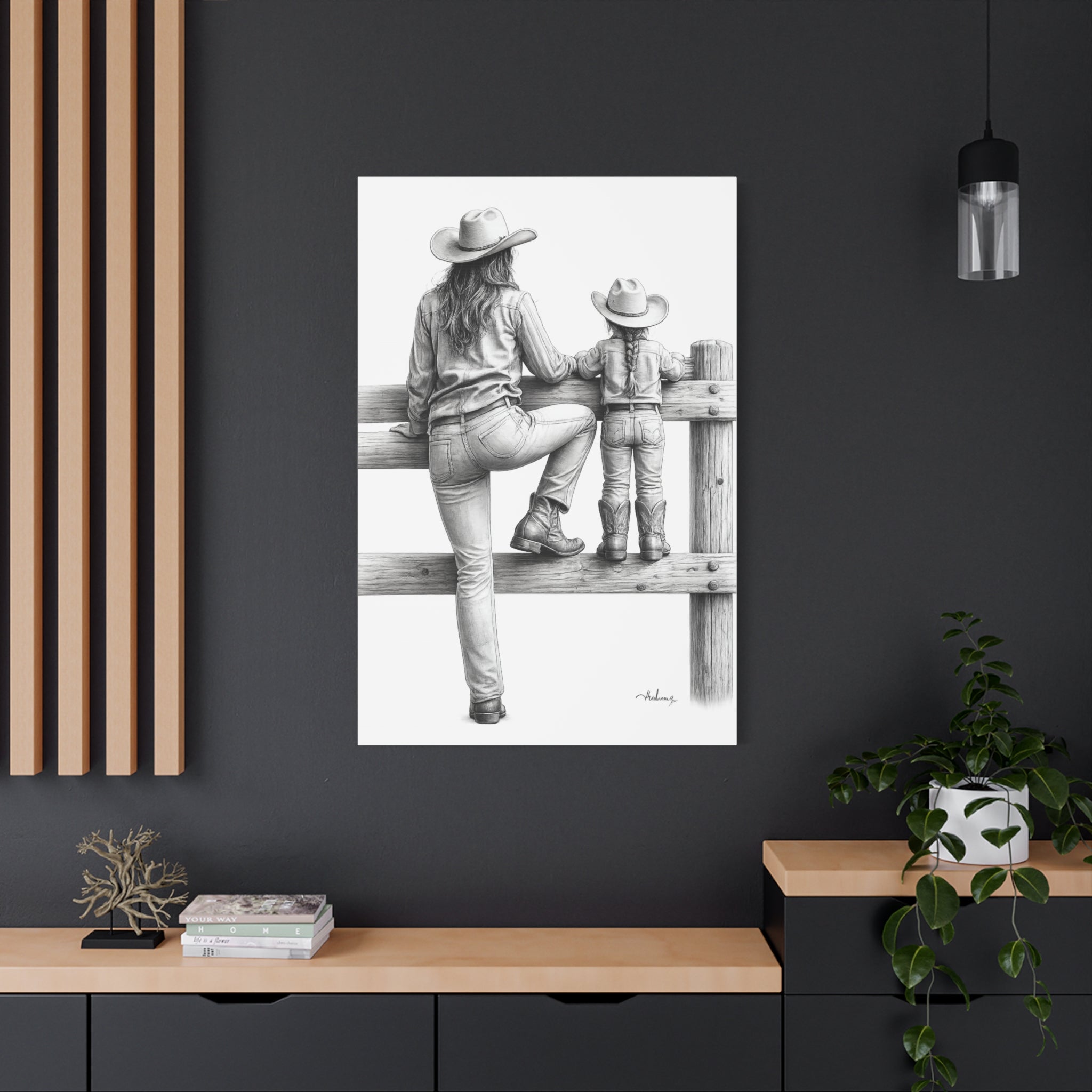 Cowgirl and Child Sketch Canvas