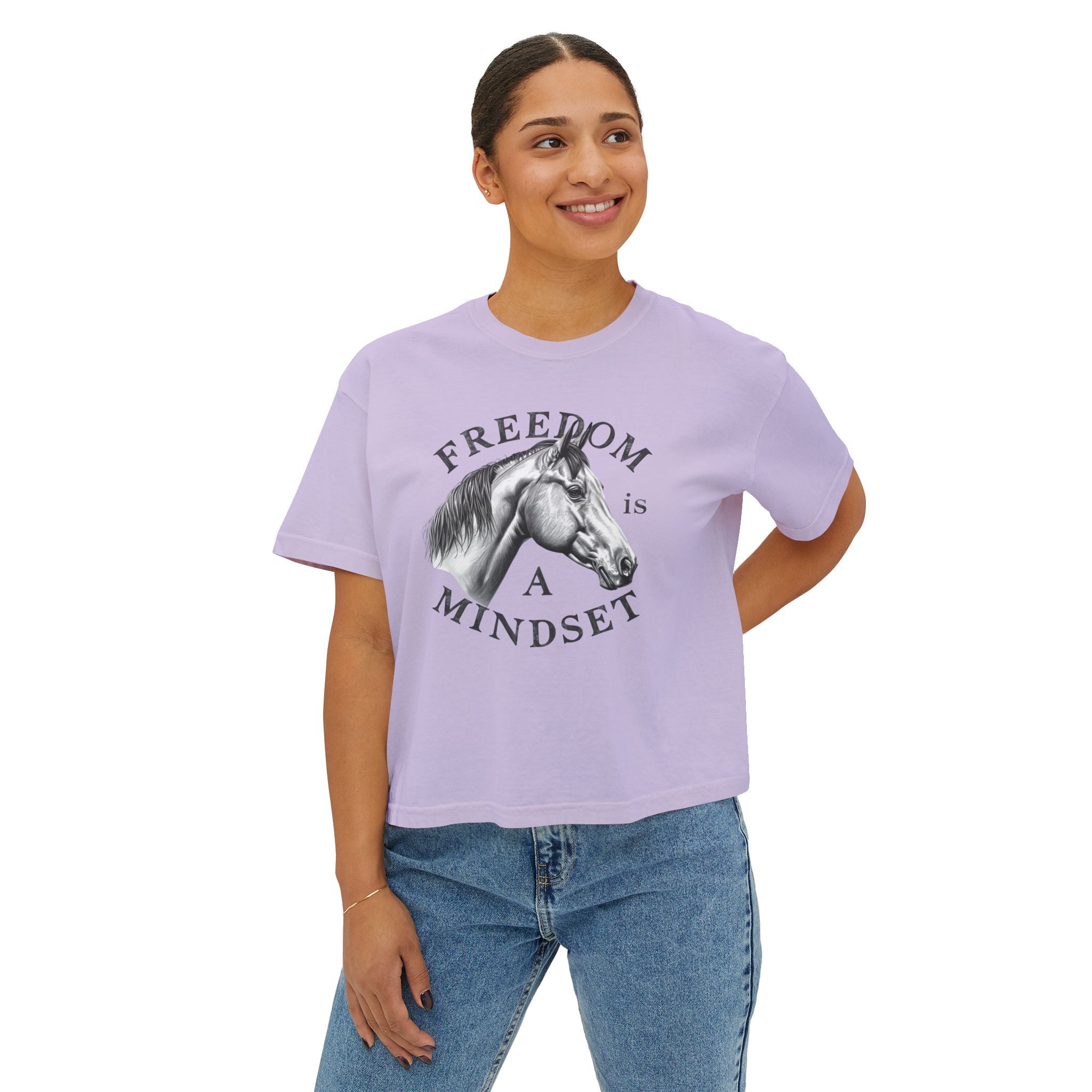 Freedom Is a Mindset horse illustration Tee | Boxy Crop Shirt