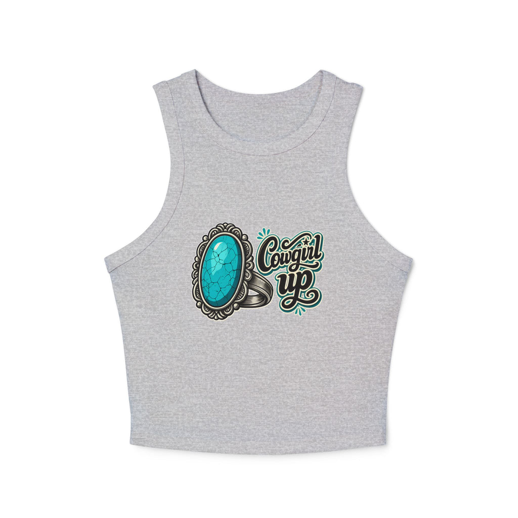 Cowgirl Up Turquoise Ring Buckle Racer Tank Top | Western Cowgirl Graphic