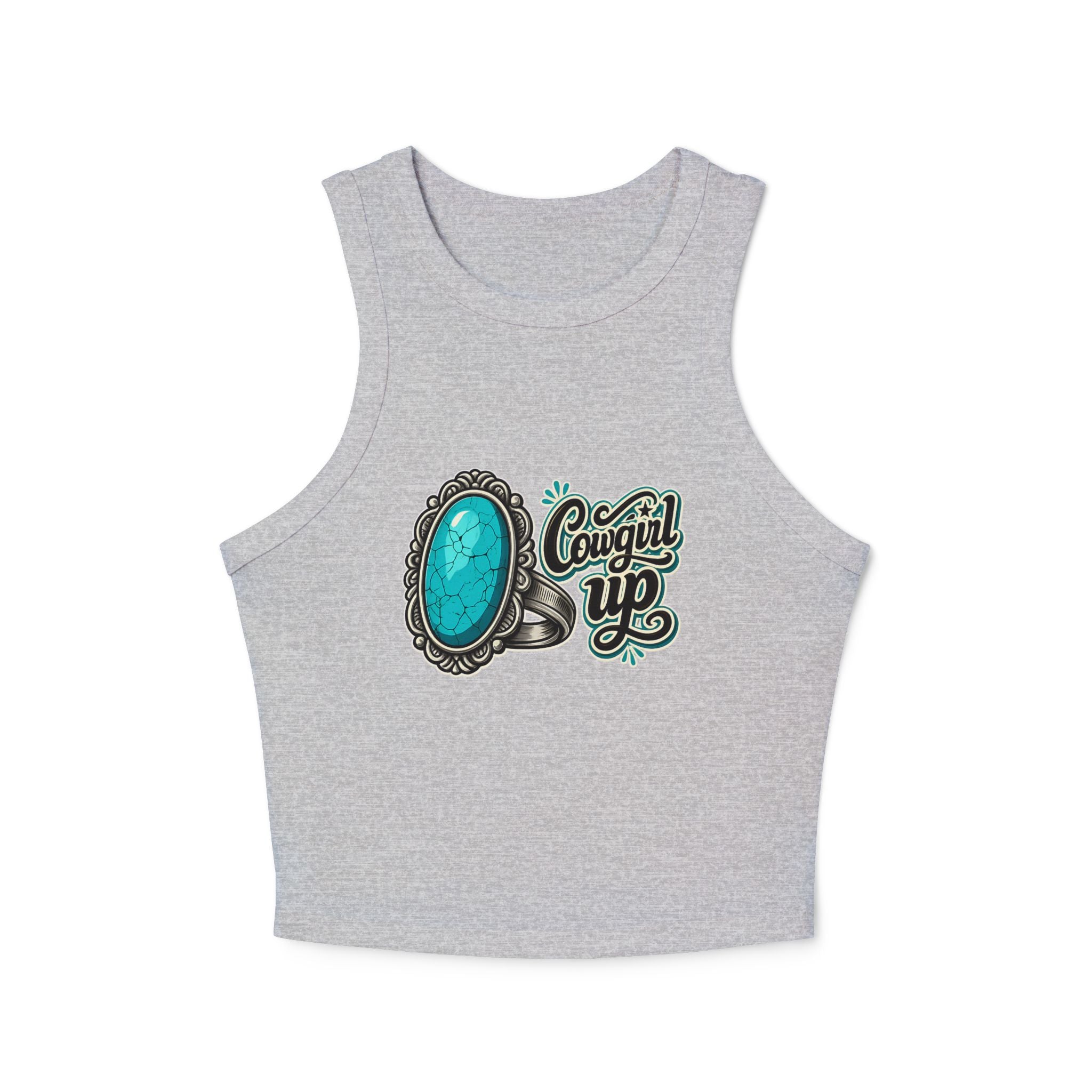 Cowgirl Up Turquoise Ring Buckle Racer Tank Top | Western Cowgirl Graphic