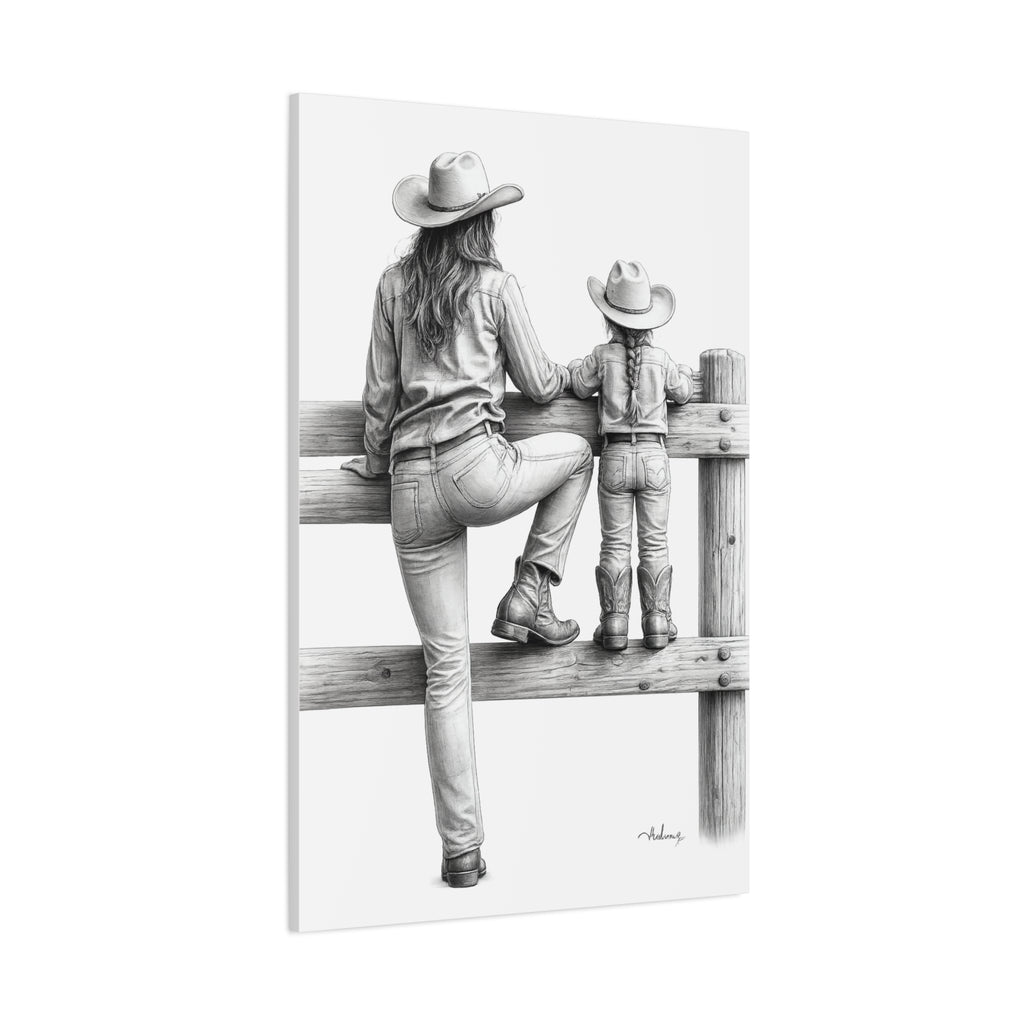 Cowgirl and Child Sketch Canvas