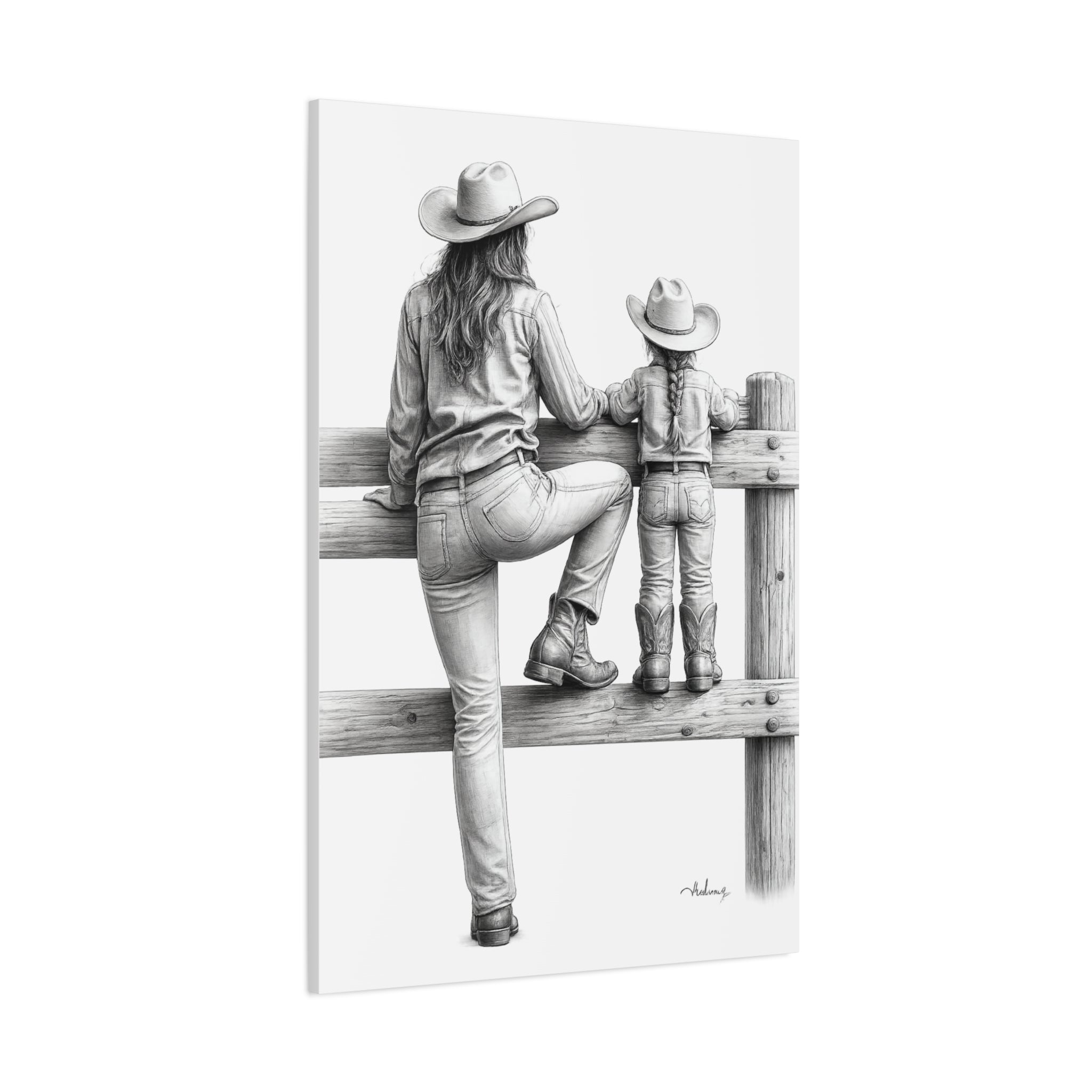 Cowgirl and Child Sketch Canvas