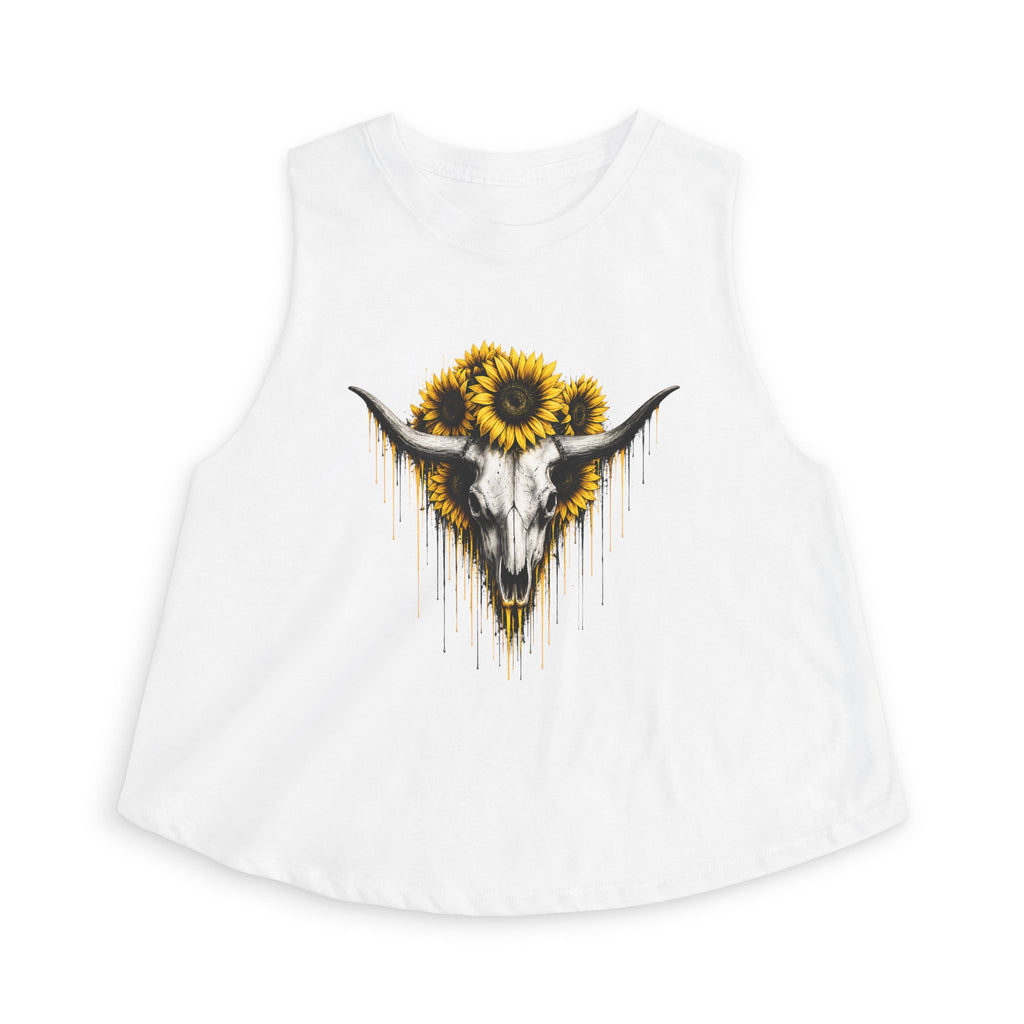 Sunflower Longhorn Skull Women's Crop Top | Southwestern Floral Skull