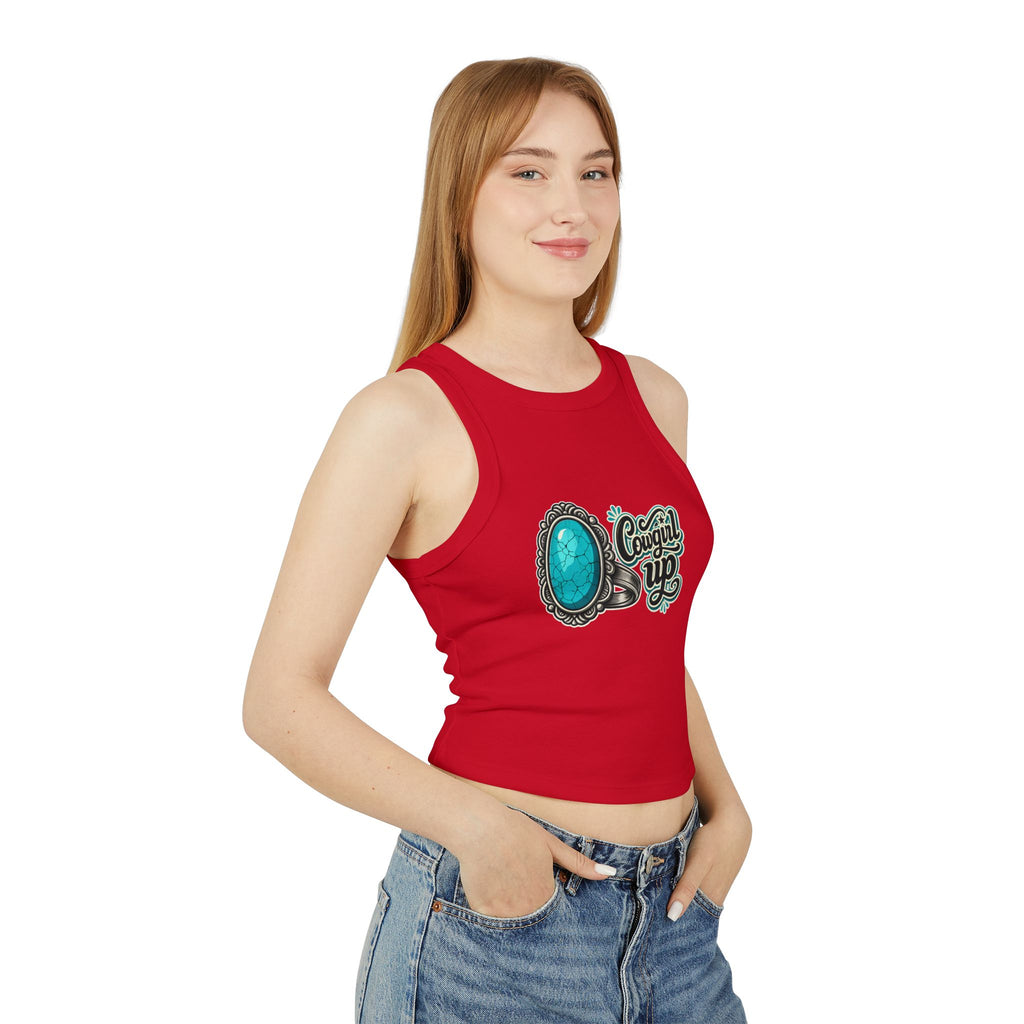 Cowgirl Up Turquoise Ring Buckle Racer Tank Top | Western Cowgirl Graphic