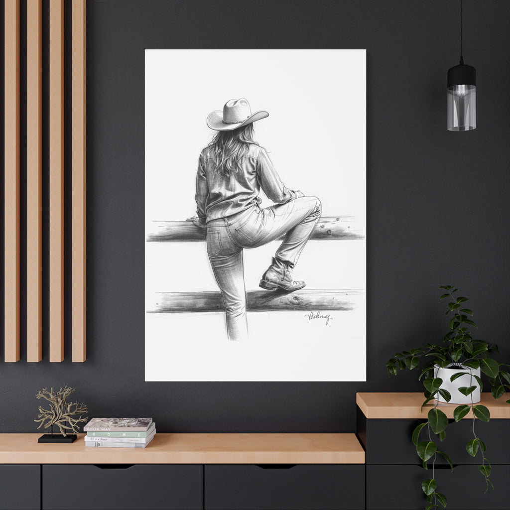 Cowgirl Sketch Canvas Print | Matte Stretched Wall Art
