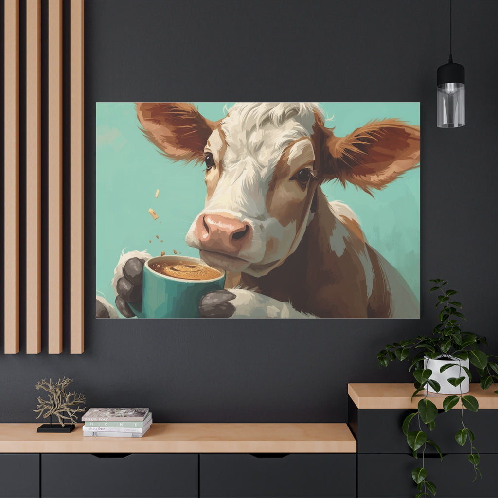Cow Holding Coffee Canvas